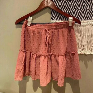 YOURS TRULY BY FREE PEOPLE BLUSH PINK TIERED POLKA DOT MINI SKIRT SIZE 10